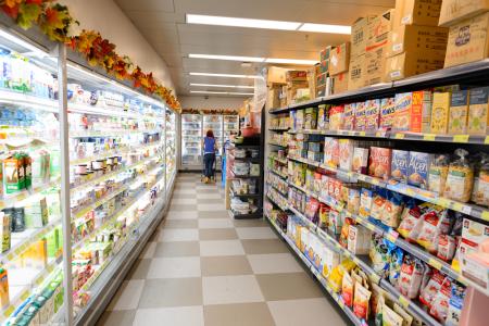 Processed foods are found in the interior aisles of supermarkets